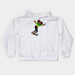 Jamaica jumper skateboarding- manga anime Jamaican girl on a skateboard wearing jumper with the  colours of Jamaican flag in black green and yellow Kids Hoodie